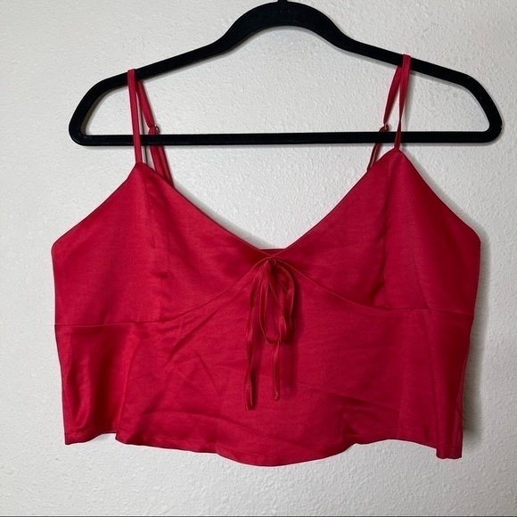 Tiger Mist Tops - Tiger Mist Red Satin V Neck Cami Crop Top